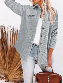 Hot Women's Winter Coat Outdoor Street Daily Wear Fall Winter Regular Coat Regular Fit Thermal Warm Breathable Stylish Casual Jacket Long Sleeve Plain with Pockets Green Gray Women Coats & Trench Coats