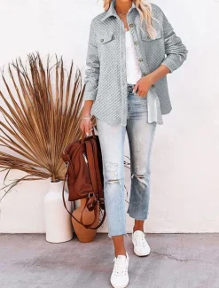 Hot Women's Winter Coat Outdoor Street Daily Wear Fall Winter Regular Coat Regular Fit Thermal Warm Breathable Stylish Casual Jacket Long Sleeve Plain with Pockets Green Gray Women Coats & Trench Coats