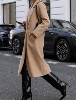 Women's Winter Coat Outdoor Street Daily Wear Fall Winter Long Coat Regular Fit Thermal Warm Breathable Stylish Casual Jacket Long Sleeve Plain with Pockets White Red Khaki Women Coats & Trench Coats