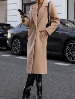 Women's Winter Coat Outdoor Street Daily Wear Fall Winter Long Coat Regular Fit Thermal Warm Breathable Stylish Casual Jacket Long Sleeve Plain with Pockets White Red Khaki Women Coats & Trench Coats
