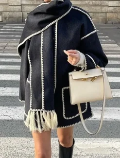 Best Women's Winter Coat Outdoor Street Daily Wear Fall Winter Regular Coat Regular Fit Thermal Warm Breathable Stylish Casual Jacket Long Sleeve Plain Tassel Fringe with Pockets Black White Khaki Women Coats & Trench Coats