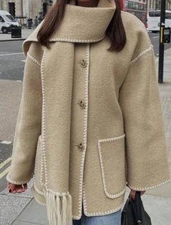 Best Women's Winter Coat Outdoor Street Daily Wear Fall Winter Regular Coat Regular Fit Thermal Warm Breathable Stylish Casual Jacket Long Sleeve Plain Tassel Fringe with Pockets Black White Khaki Women Coats & Trench Coats