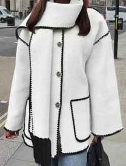Best Women's Winter Coat Outdoor Street Daily Wear Fall Winter Regular Coat Regular Fit Thermal Warm Breathable Stylish Casual Jacket Long Sleeve Plain Tassel Fringe with Pockets Black White Khaki Women Coats & Trench Coats