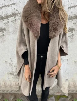 Best Women's Winter Coat Outdoor Street Daily Wear Fall Winter Regular Coat Regular Fit Thermal Warm Breathable Stylish Casual Jacket 3/4 Length Sleeve Plain Fur Collar Black Khaki Women Coats & Trench Coats