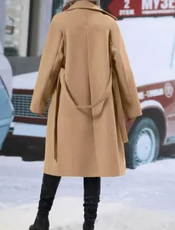 Discount Women's Winter Coat Outdoor Street Daily Fall Winter Regular Coat Regular Fit Warm Breathable Comtemporary Stylish Jacket Long Sleeve Solid Color with Pockets With Belt Black Red Khaki Women Coats & Trench Coats