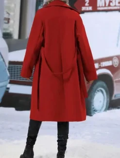 Discount Women's Winter Coat Outdoor Street Daily Fall Winter Regular Coat Regular Fit Warm Breathable Comtemporary Stylish Jacket Long Sleeve Solid Color with Pockets With Belt Black Red Khaki Women Coats & Trench Coats