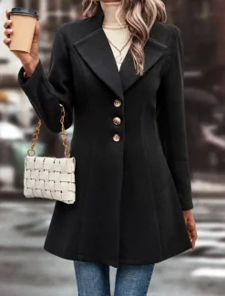 Women's Winter Coat Outdoor Street Daily Wear Fall Winter Regular Coat Regular Fit Thermal Warm Breathable Stylish Casual Jacket Long Sleeve Plain with Pockets Black Apricot Coffee Women Coats & Trench Coats