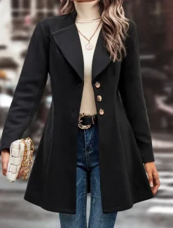 Women's Winter Coat Outdoor Street Daily Wear Fall Winter Regular Coat Regular Fit Thermal Warm Breathable Stylish Casual Jacket Long Sleeve Plain with Pockets Black Apricot Coffee Women Coats & Trench Coats