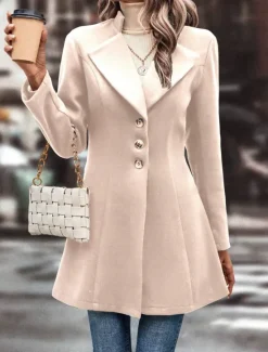 Women's Winter Coat Outdoor Street Daily Wear Fall Winter Regular Coat Regular Fit Thermal Warm Breathable Stylish Casual Jacket Long Sleeve Plain with Pockets Black Apricot Coffee Women Coats & Trench Coats
