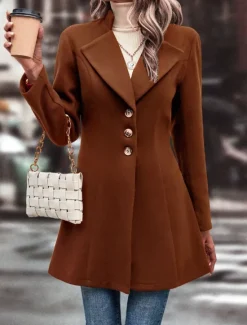 Women's Winter Coat Outdoor Street Daily Wear Fall Winter Regular Coat Regular Fit Thermal Warm Breathable Stylish Casual Jacket Long Sleeve Plain with Pockets Black Apricot Coffee Women Coats & Trench Coats