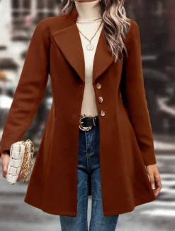 Women's Winter Coat Outdoor Street Daily Wear Fall Winter Regular Coat Regular Fit Thermal Warm Breathable Stylish Casual Jacket Long Sleeve Plain with Pockets Black Apricot Coffee Women Coats & Trench Coats