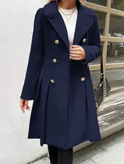 Clearance Women's Winter Coat Outdoor Street Daily Wear Fall Winter Long Coat Regular Fit Thermal Warm Breathable Stylish Casual Jacket Long Sleeve Plain with Pockets Pink Navy Blue Camel Women Coats & Trench Coats