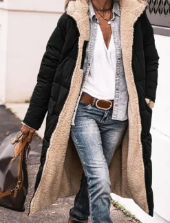 Women's Winter Coat Puffer Jacket Fleece Jacket Coat Outdoor Street Daily Wear Fall Winter Long Coat Regular Fit Thermal Warm Windproof Comtemporary Casual Street Style Jacket Long Sleeve Solid Color Women Puffers & Parka