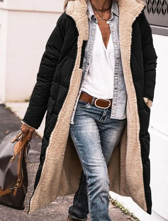 Women's Winter Coat Puffer Jacket Fleece Jacket Coat Outdoor Street Daily Wear Fall Winter Long Coat Regular Fit Thermal Warm Windproof Comtemporary Casual Street Style Jacket Long Sleeve Solid Color Women Puffers & Parka