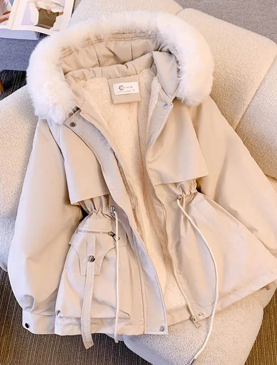 Women's Winter Coat Puffer Jacket Hoodie Jacket Windproof Warm Pocket with Pockets Fur Collar Fashion Street Style Solid Color Vacation Street Daily Wear Going out Zipper Regular Hoodie Regular Fit Women Puffers & Parka