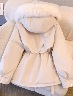 Women's Winter Coat Puffer Jacket Hoodie Jacket Windproof Warm Pocket with Pockets Fur Collar Fashion Street Style Solid Color Vacation Street Daily Wear Going out Zipper Regular Hoodie Regular Fit Women Puffers & Parka