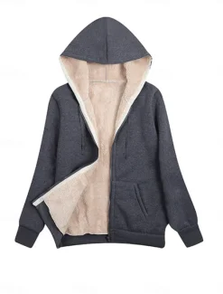 Hot Women's Winter Coat Sherpa Jacket Hoodie Jacket Outdoor Street Daily Wear Fall Winter Regular Coat Regular Fit Thermal Warm Breathable Stylish Casual Jacket Long Sleeve Plain with Pockets Full Zip Women Fleece-Lined Jackets