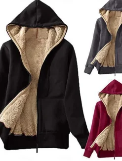 Hot Women's Winter Coat Sherpa Jacket Hoodie Jacket Outdoor Street Daily Wear Fall Winter Regular Coat Regular Fit Thermal Warm Breathable Stylish Casual Jacket Long Sleeve Plain with Pockets Full Zip Women Fleece-Lined Jackets
