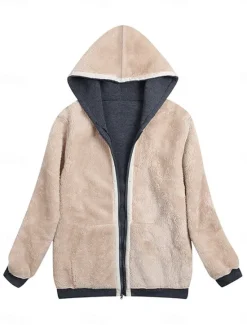 Hot Women's Winter Coat Sherpa Jacket Hoodie Jacket Outdoor Street Daily Wear Fall Winter Regular Coat Regular Fit Thermal Warm Breathable Stylish Casual Jacket Long Sleeve Plain with Pockets Full Zip Women Fleece-Lined Jackets