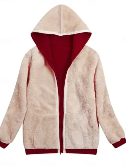 Hot Women's Winter Coat Sherpa Jacket Hoodie Jacket Outdoor Street Daily Wear Fall Winter Regular Coat Regular Fit Thermal Warm Breathable Stylish Casual Jacket Long Sleeve Plain with Pockets Full Zip Women Fleece-Lined Jackets