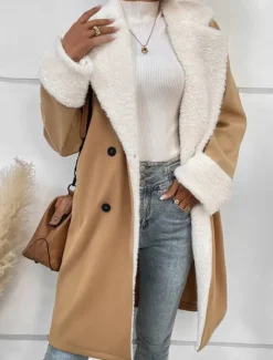 Discount Women's Winter Coat Teddy Coat Windproof Warm Buttons Fur Collar Elegant Outdoor Solid Color Work Casual Double Breasted Turndown Loose Fit Long Sleeve Outerwear Fall Winter Women Fleece-Lined Jackets
