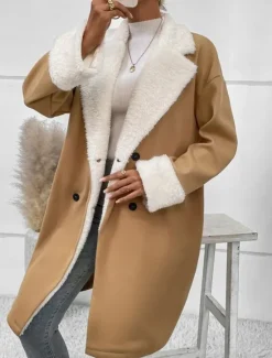 Discount Women's Winter Coat Teddy Coat Windproof Warm Buttons Fur Collar Elegant Outdoor Solid Color Work Casual Double Breasted Turndown Loose Fit Long Sleeve Outerwear Fall Winter Women Fleece-Lined Jackets