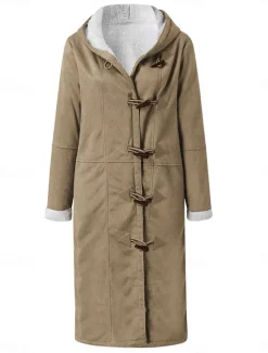 Outlet Women's Winter Coat Teddy Coat Outdoor Street Daily Wear Fall Winter Long Coat Regular Fit Thermal Warm Breathable Stylish Casual Jacket Long Sleeve Plain with Pockets Wine Khaki Women Puffers & Parka
