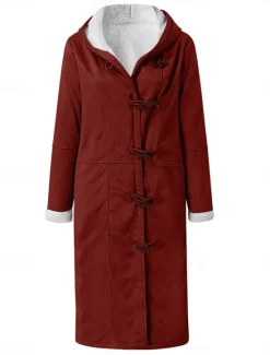 Outlet Women's Winter Coat Teddy Coat Outdoor Street Daily Wear Fall Winter Long Coat Regular Fit Thermal Warm Breathable Stylish Casual Jacket Long Sleeve Plain with Pockets Wine Khaki Women Puffers & Parka