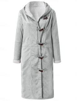 Outlet Women's Winter Coat Teddy Coat Outdoor Street Daily Wear Fall Winter Long Coat Regular Fit Thermal Warm Breathable Stylish Casual Jacket Long Sleeve Plain with Pockets Wine Khaki Women Puffers & Parka