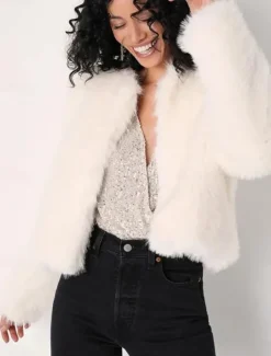 Discount Women's Winter Coat Warm Breathable Patchwork Elegant Fashion Solid Color Party Cardigan Crewneck Regular Fit Long Sleeve Outerwear Black White Khaki Fall Winter Women Furs & Leathers
