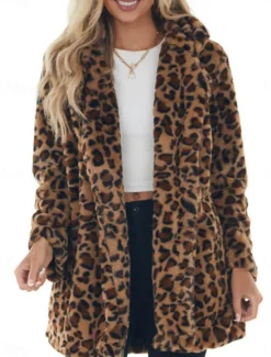 Best Women's Winter Coat Warm Breathable Patchwork with Pockets Vintage Fashion Party / Evening Open Front Long Turndown Regular Fit Long Sleeve Outerwear Fall Winter Women Furs & Leathers