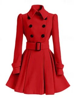 Best Women's Winter Coat Warm Breathable Party Daily Going out Button Pocket Double Breasted Turndown Elegant Contemporary Lady Formal Solid Color Regular Fit Outerwear Long Sleeve Fall Winter Women Coats & Trench Coats