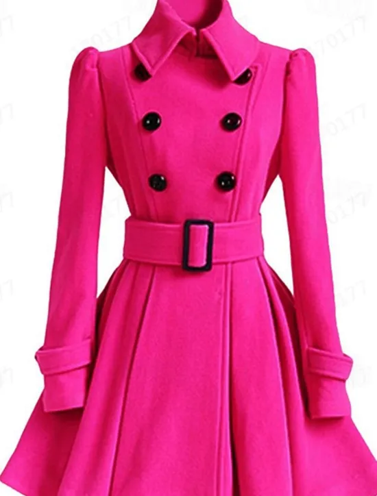 Best Women's Winter Coat Warm Breathable Party Daily Going out Button Pocket Double Breasted Turndown Elegant Contemporary Lady Formal Solid Color Regular Fit Outerwear Long Sleeve Fall Winter Women Coats & Trench Coats
