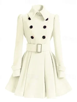 Best Women's Winter Coat Warm Breathable Party Daily Going out Button Pocket Double Breasted Turndown Elegant Contemporary Lady Formal Solid Color Regular Fit Outerwear Long Sleeve Fall Winter Women Coats & Trench Coats