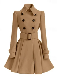Best Women's Winter Coat Warm Breathable Party Daily Going out Button Pocket Double Breasted Turndown Elegant Contemporary Lady Formal Solid Color Regular Fit Outerwear Long Sleeve Fall Winter Women Coats & Trench Coats
