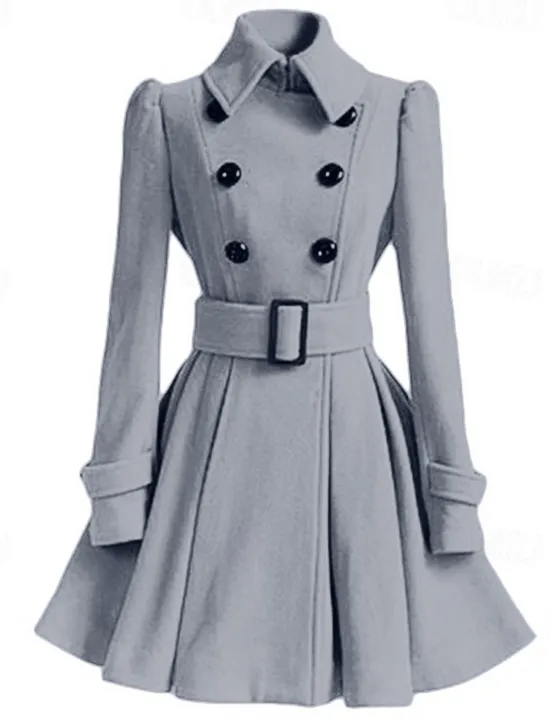 Best Women's Winter Coat Warm Breathable Party Daily Going out Button Pocket Double Breasted Turndown Elegant Contemporary Lady Formal Solid Color Regular Fit Outerwear Long Sleeve Fall Winter Women Coats & Trench Coats
