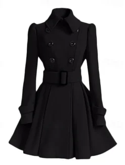 Best Women's Winter Coat Warm Breathable Party Daily Going out Button Pocket Double Breasted Turndown Elegant Contemporary Lady Formal Solid Color Regular Fit Outerwear Long Sleeve Fall Winter Women Coats & Trench Coats
