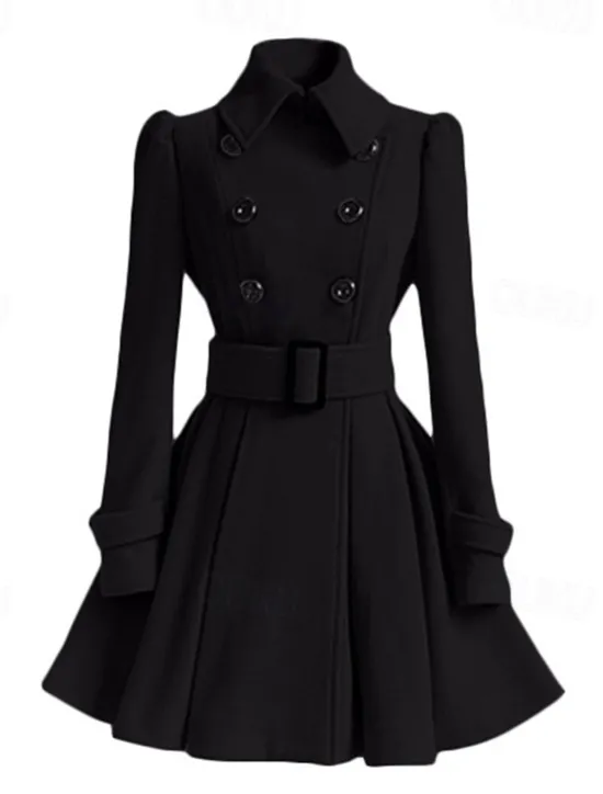 Best Women's Winter Coat Warm Breathable Party Daily Going out Button Pocket Double Breasted Turndown Elegant Contemporary Lady Formal Solid Color Regular Fit Outerwear Long Sleeve Fall Winter Women Coats & Trench Coats