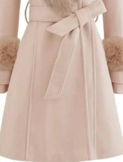 New Women's Winter Coat Warm Comfortable With Belt Fur Collar Elegant Fashion Modern Street Style Solid Color Vacation Street Casual Daily Weekend Open Front Long Lapel Regular Fit Long Sleeve Outerwear Women Coats & Trench Coats