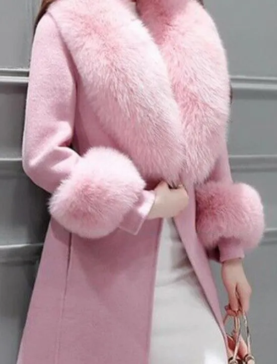New Women's Winter Coat Warm Comfortable With Belt Fur Collar Elegant Fashion Modern Street Style Solid Color Vacation Street Casual Daily Weekend Open Front Long Lapel Regular Fit Long Sleeve Outerwear Women Coats & Trench Coats