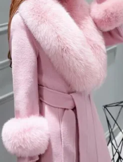 New Women's Winter Coat Warm Comfortable With Belt Fur Collar Elegant Fashion Modern Street Style Solid Color Vacation Street Casual Daily Weekend Open Front Long Lapel Regular Fit Long Sleeve Outerwear Women Coats & Trench Coats