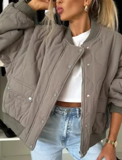 Discount Women's Winter Coat Warm Zipper Pocket Casual Street Style Plain Vacation Street Daily Wear Zipper Stand Collar Regular Fit Long Sleeve Outerwear Black Khaki Dark Grey Fall Winter Women Puffers & Parka