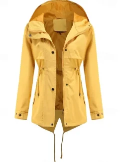 Women's Winter Coat Waterproof Windproof Zipper Outdoor Solid Color Work Casual Zipper Hoodie Loose Fit Long Sleeve Outerwear Black Yellow Red Winter Women Jackets