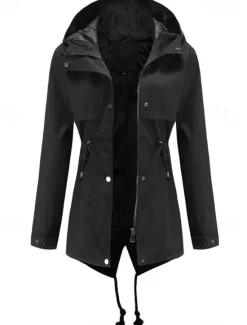 Women's Winter Coat Waterproof Windproof Zipper Outdoor Solid Color Work Casual Zipper Hoodie Loose Fit Long Sleeve Outerwear Black Yellow Red Winter Women Jackets