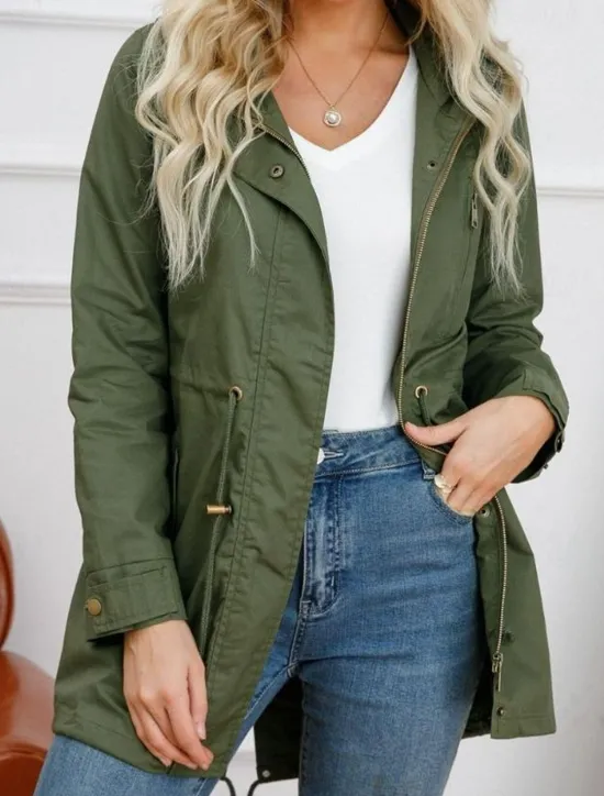 Online Women's Winter Coat Waterproof Windproof Zipper Outdoor Solid Color Work Casual Zipper Hoodie Loose Fit Long Sleeve Outerwear Black Green Khaki Winter Women Jackets