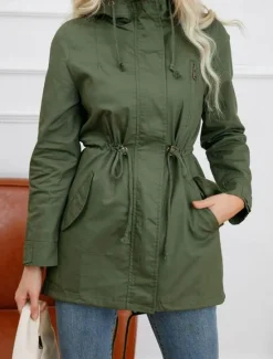 Online Women's Winter Coat Waterproof Windproof Zipper Outdoor Solid Color Work Casual Zipper Hoodie Loose Fit Long Sleeve Outerwear Black Green Khaki Winter Women Jackets