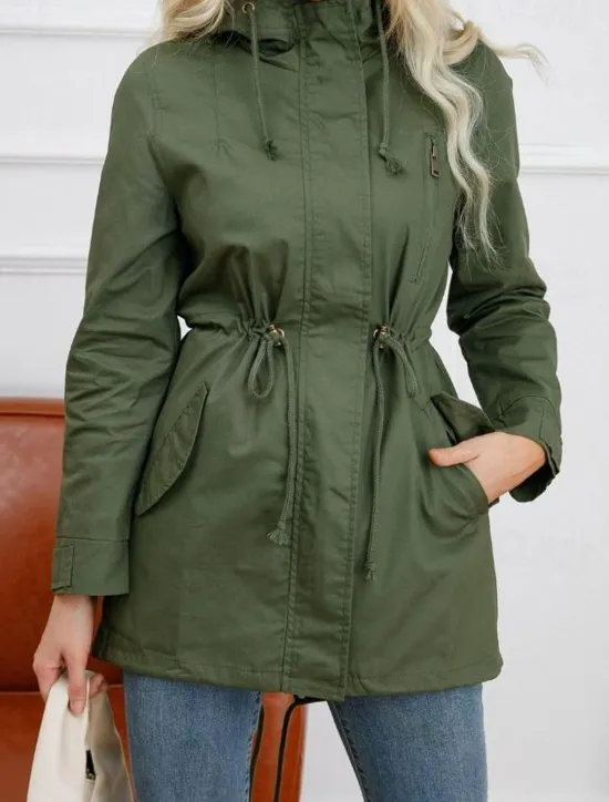 Online Women's Winter Coat Waterproof Windproof Zipper Outdoor Solid Color Work Casual Zipper Hoodie Loose Fit Long Sleeve Outerwear Black Green Khaki Winter Women Jackets