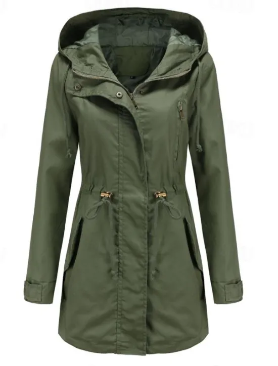 Online Women's Winter Coat Waterproof Windproof Zipper Outdoor Solid Color Work Casual Zipper Hoodie Loose Fit Long Sleeve Outerwear Black Green Khaki Winter Women Jackets