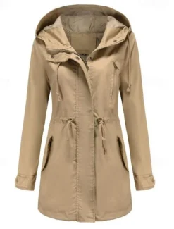 Online Women's Winter Coat Waterproof Windproof Zipper Outdoor Solid Color Work Casual Zipper Hoodie Loose Fit Long Sleeve Outerwear Black Green Khaki Winter Women Jackets
