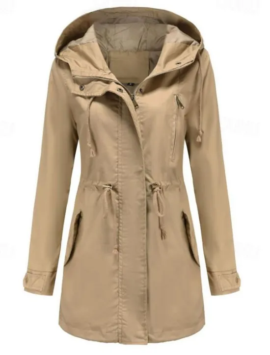 Online Women's Winter Coat Waterproof Windproof Zipper Outdoor Solid Color Work Casual Zipper Hoodie Loose Fit Long Sleeve Outerwear Black Green Khaki Winter Women Jackets